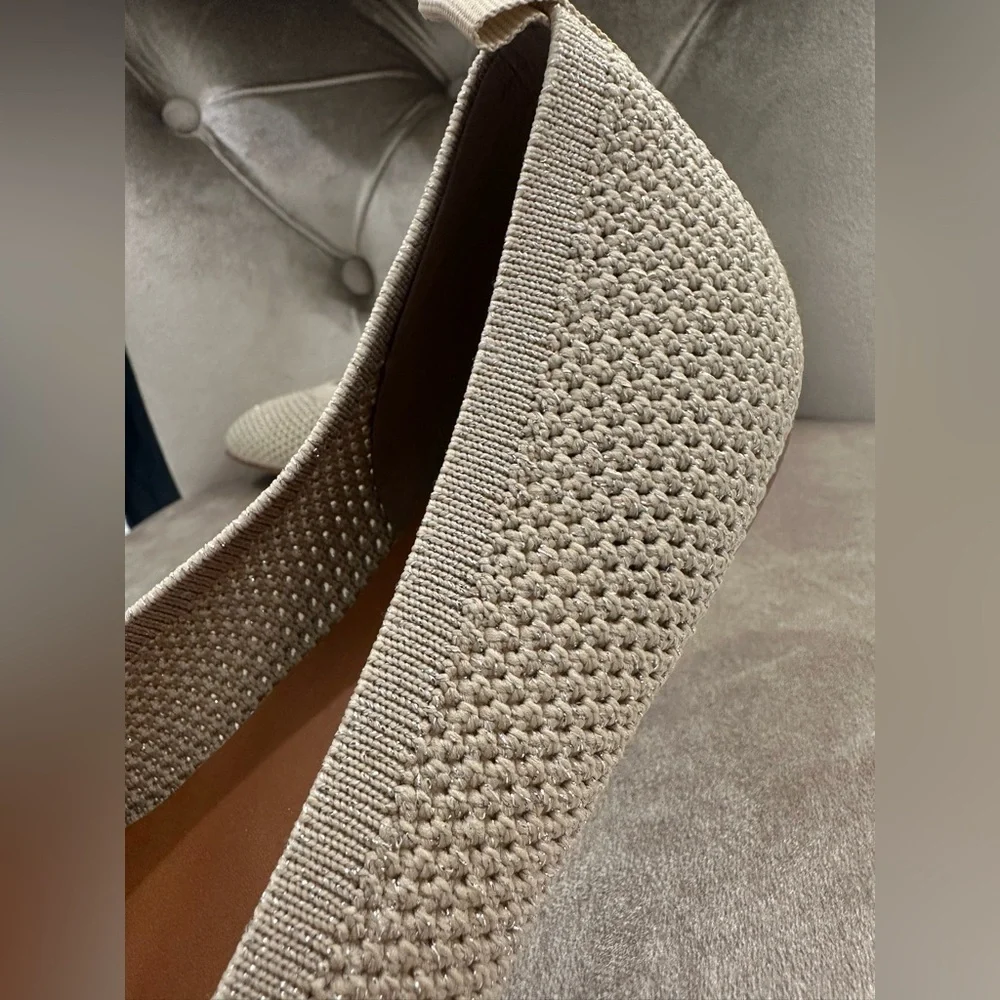 Lucky Brand Daneric Ivory Metallic Ribbed Knit Washable Ballet Flats Shoes 7.5